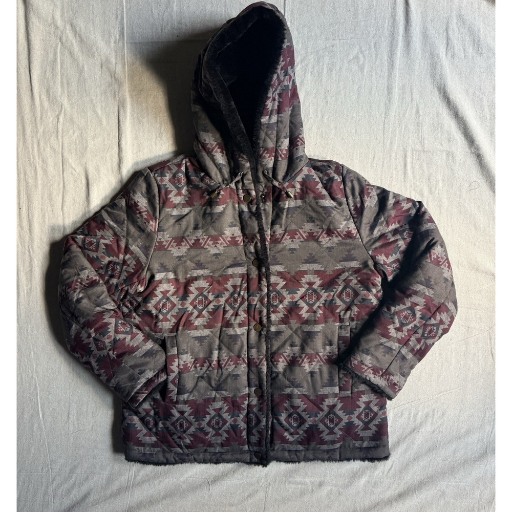 Pendleton Reversible Faux Fur Hooded Jacket Womens Large Southwest Aztec Quilted - Picture 8 of 15